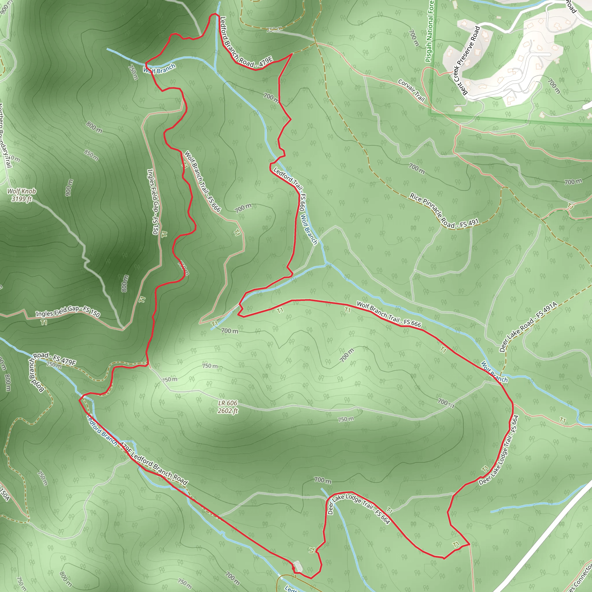 Ledford and Wolf Branch Loop Trail mobile static map