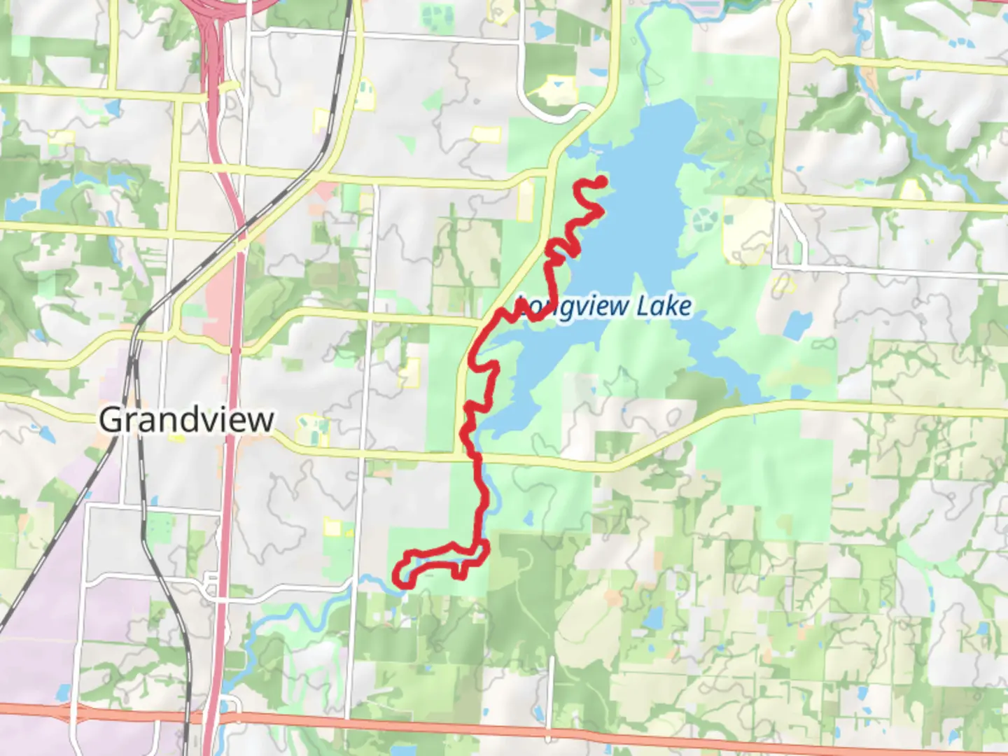 An image depicting the trail Longview Lake Trail and its surrounding area.