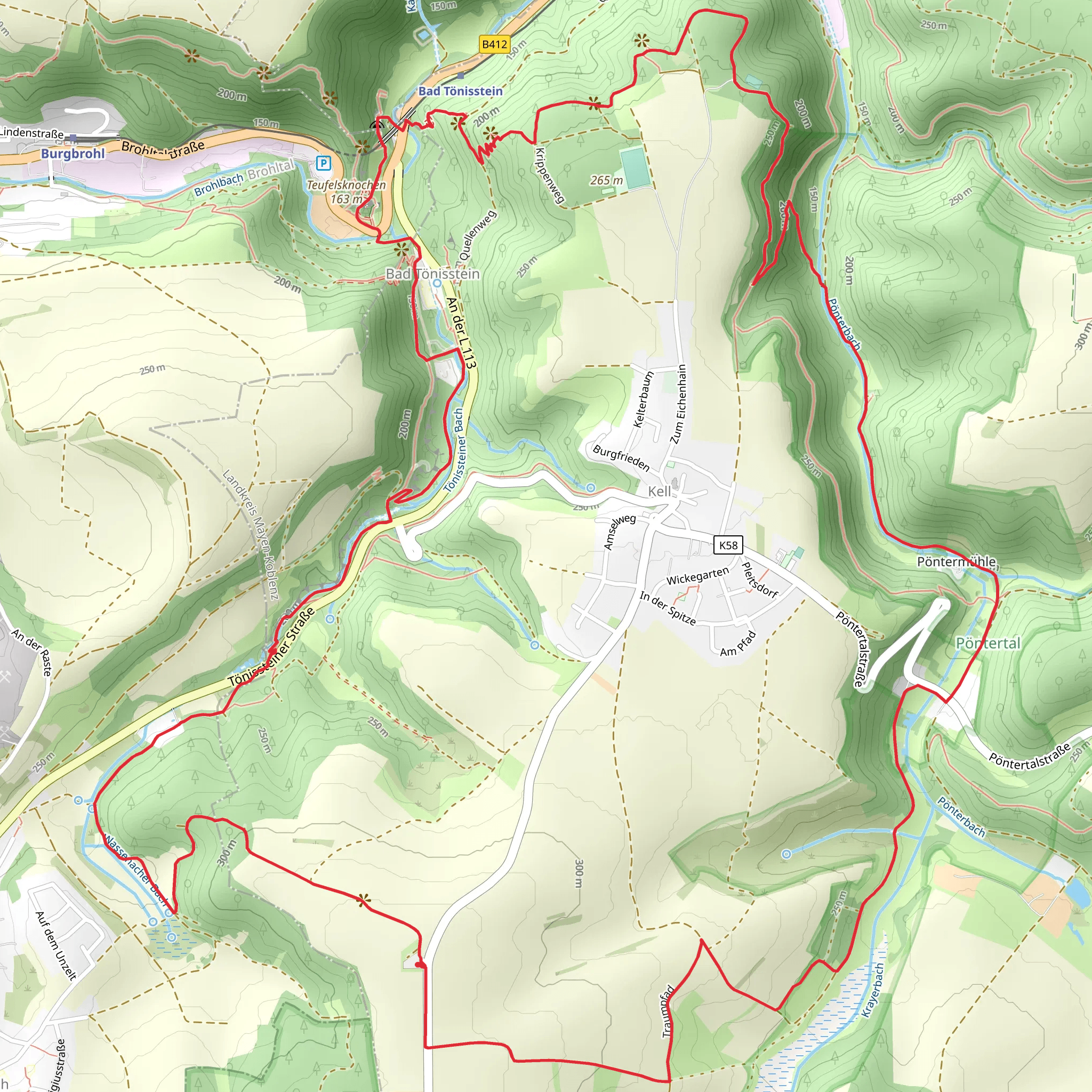 Krippenweg Kell and Traumpfad Hohlen- und Schluchtensteigh Kell Loop mobile static map