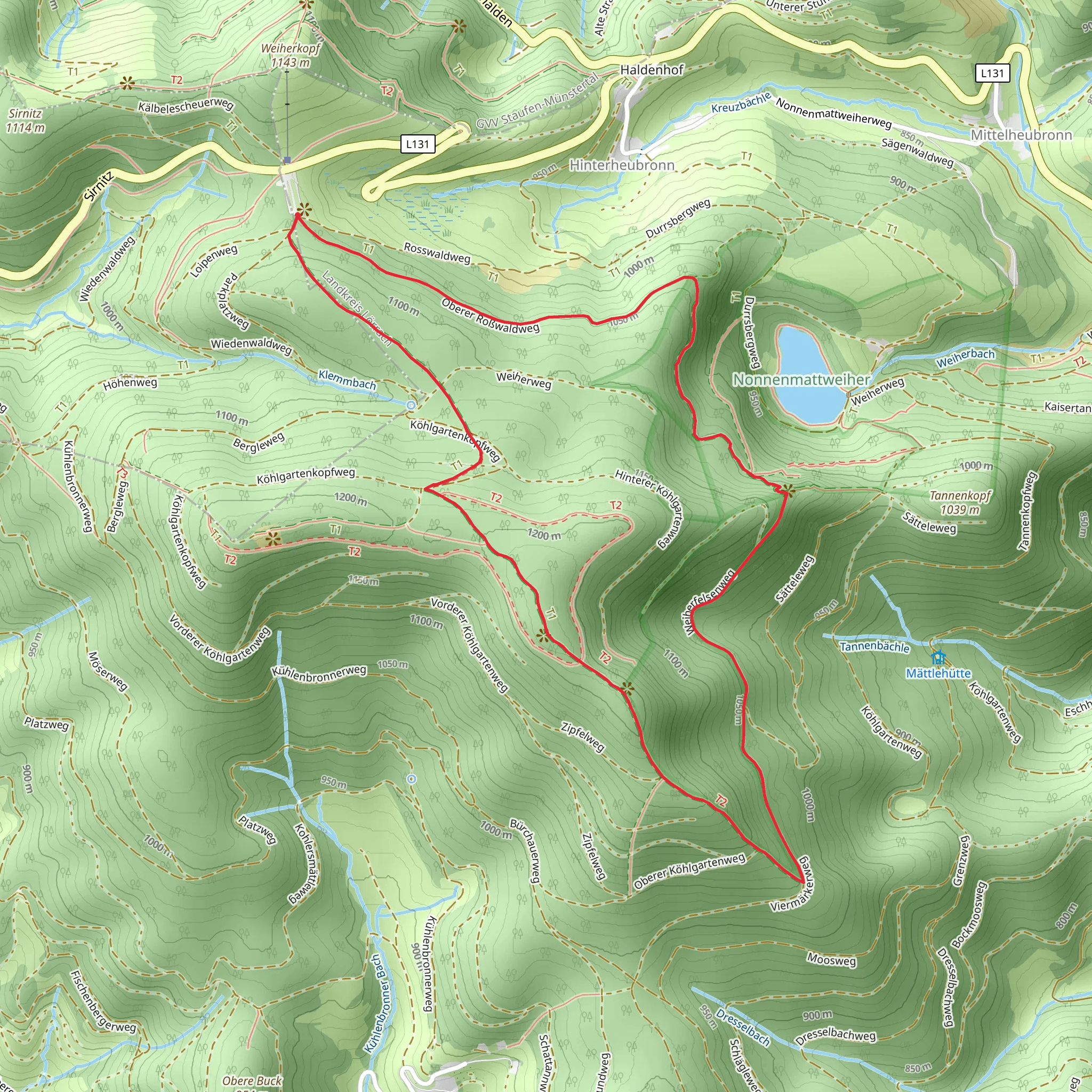 Rosswaldweg - Weiherfelsen and Jungholz mobile static map