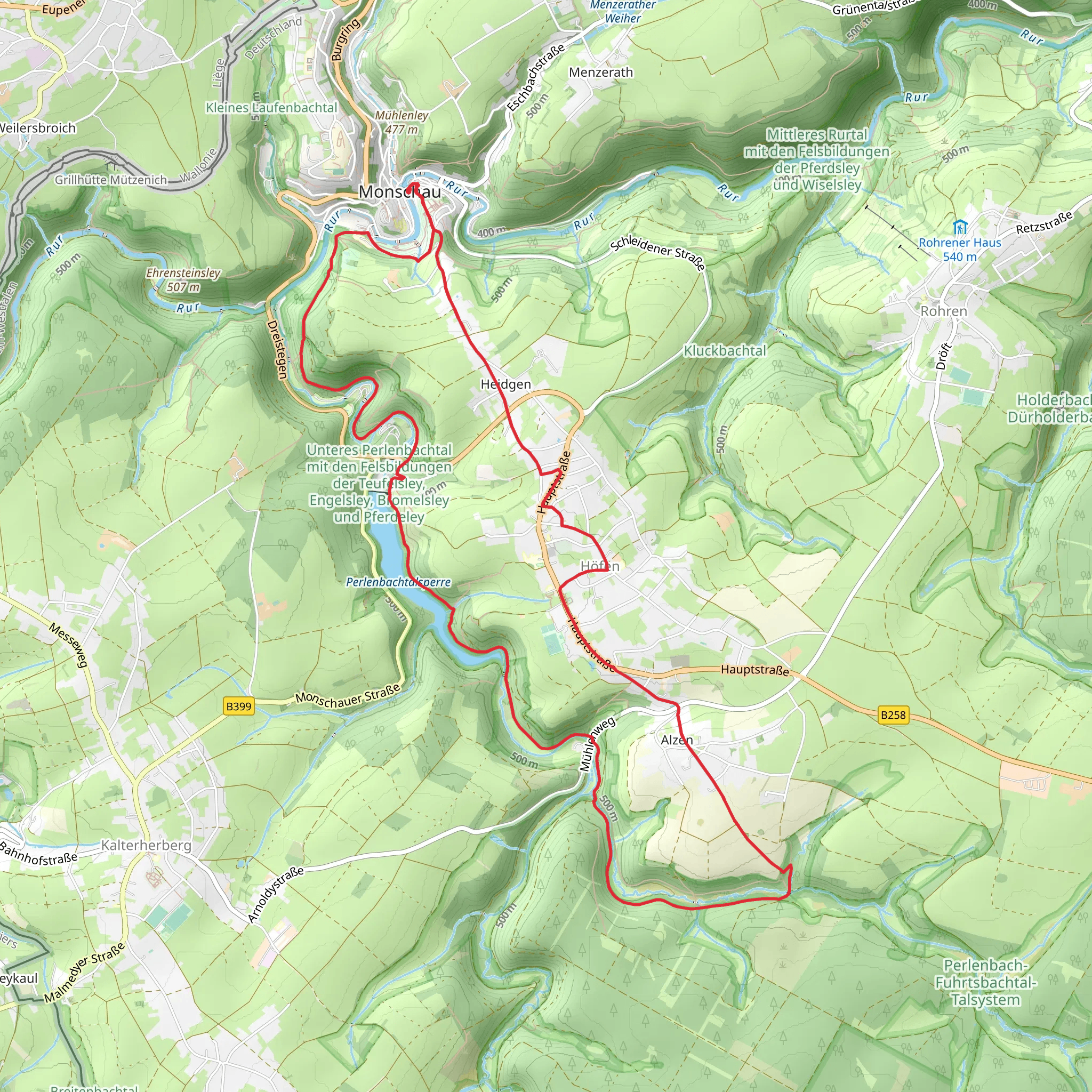 Monschau to Alzen Loop via Perlenbachtalsperre mobile static map