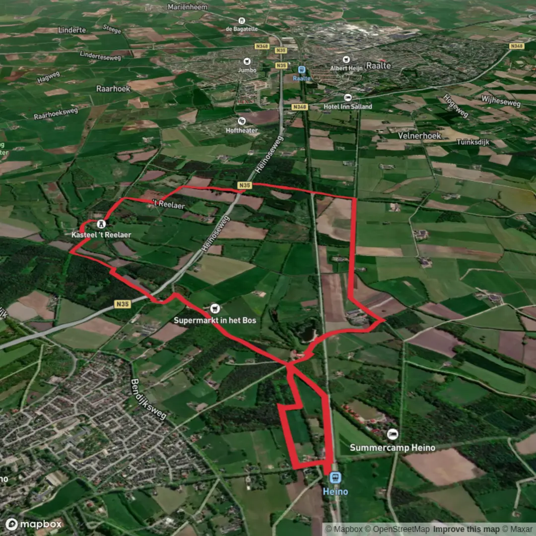 An image depicting the trail Jacobsgat via Parallel Weg and Hondemots Weg and its surrounding area.