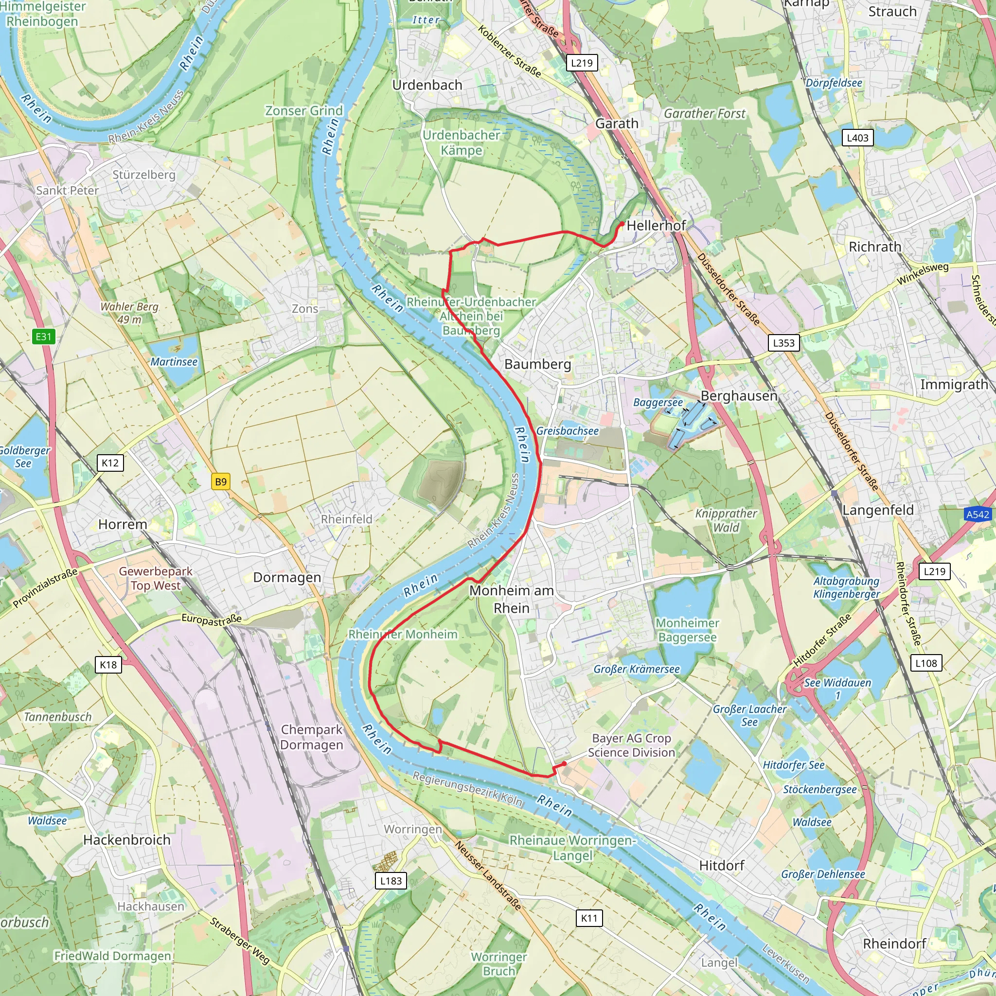Hellerhof to Blee via Rhine mobile static map