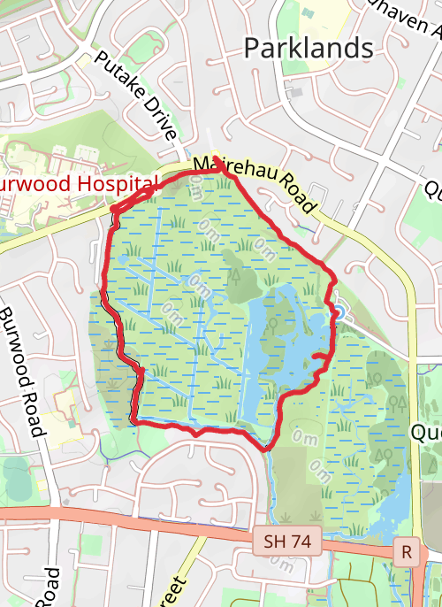 Counter clockwise hike on Travis Wetland Track mobile static map