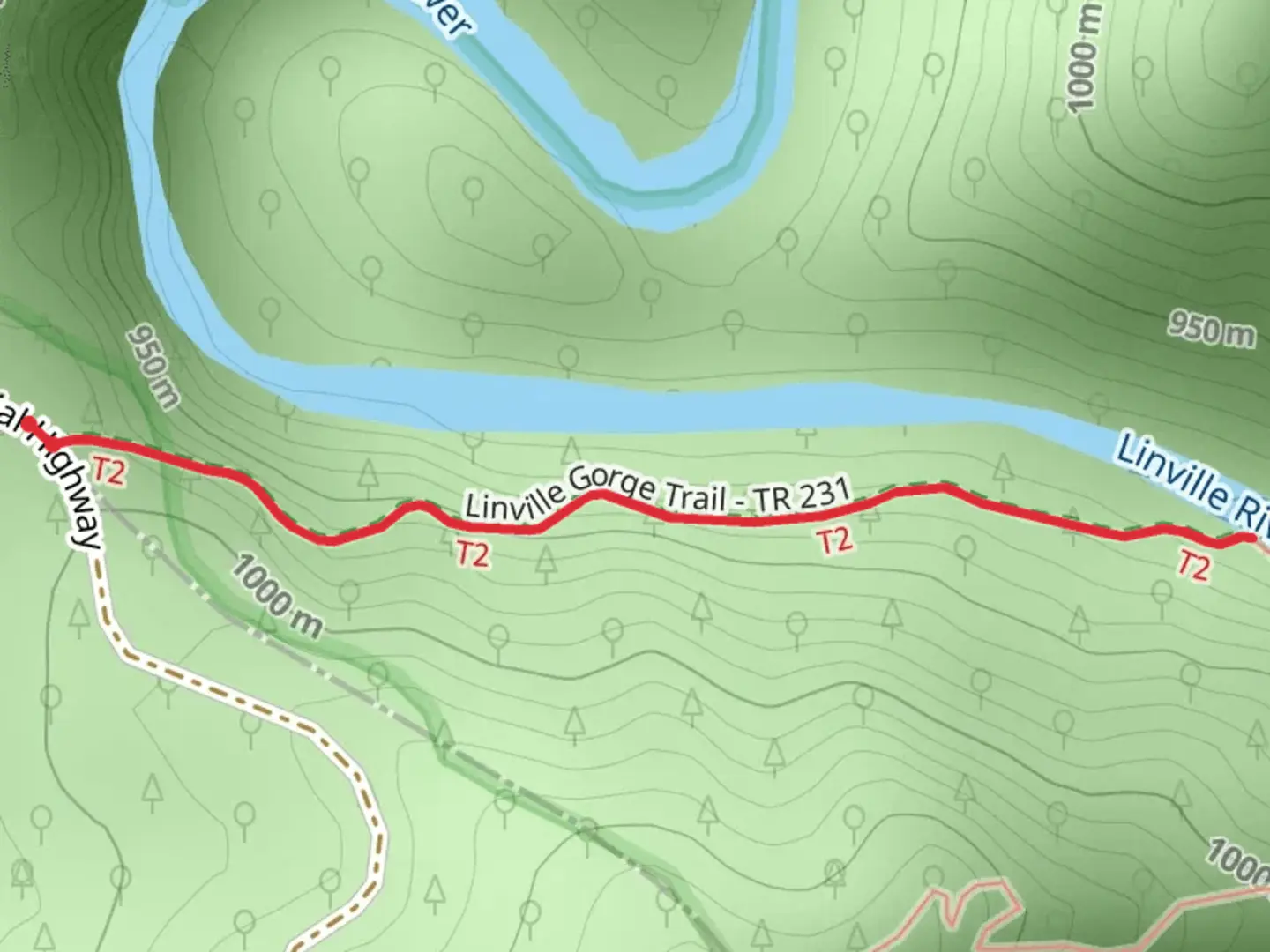An image depicting the trail Linville River Walk and its surrounding area.