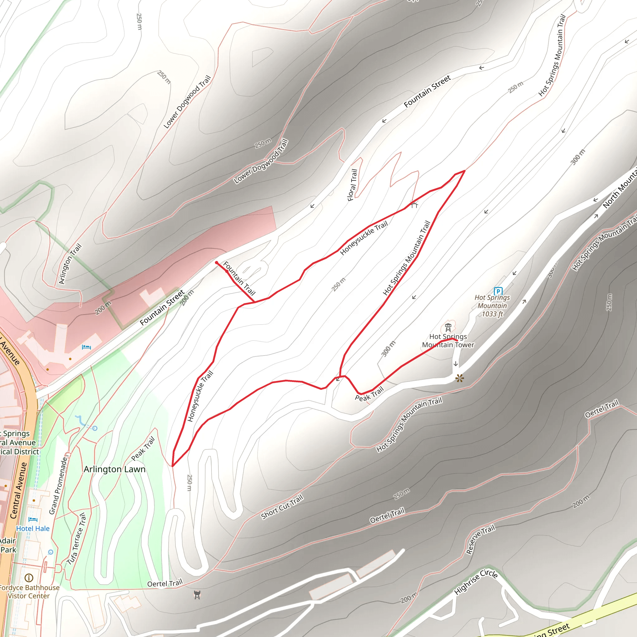 Fountain, Honeysuckle and Hot Springs Mountain Loop Trail mobile static map