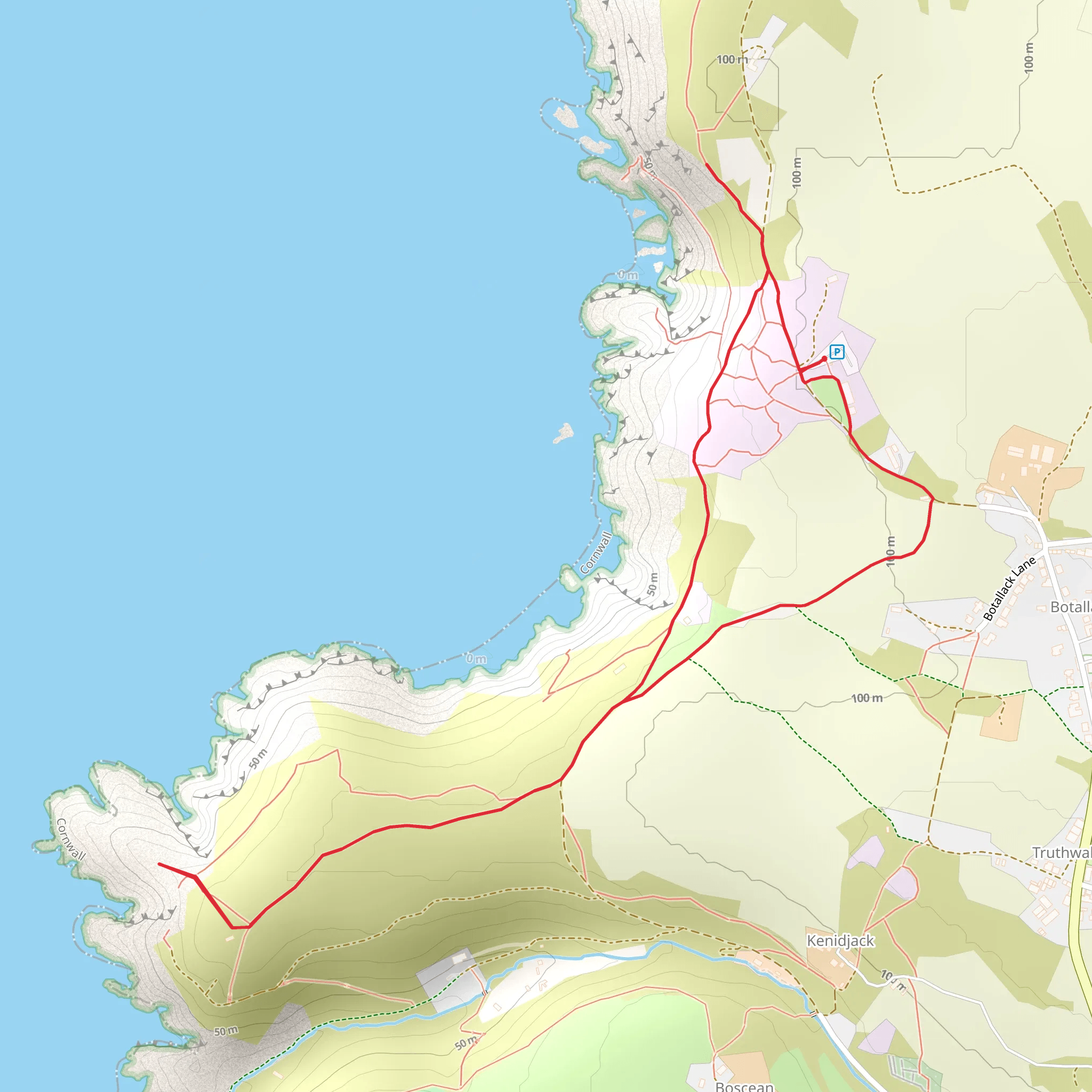 Botallack Mine and Kenidjack Castle via SWCP mobile static map