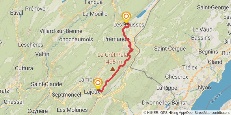 GR 509 - GTJ la Grande Traversée du Jura stage 16 Map
