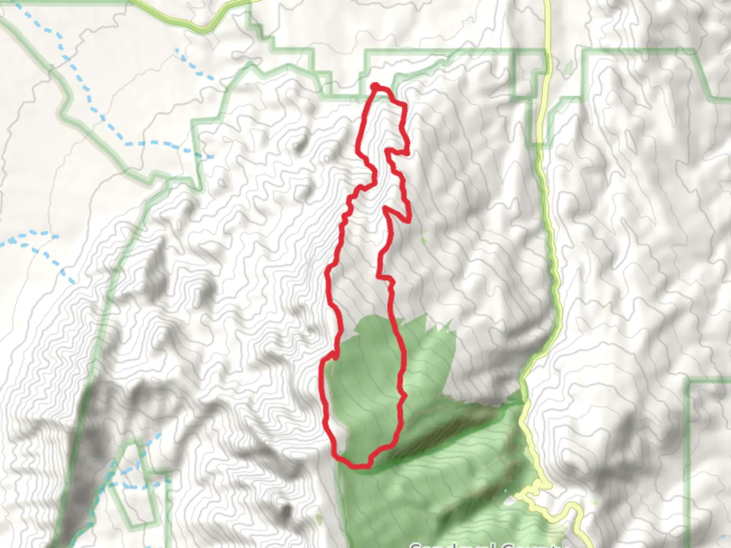 An image depicting the trail Arroyo Agya Sarca and North Crest Trail and its surrounding area.