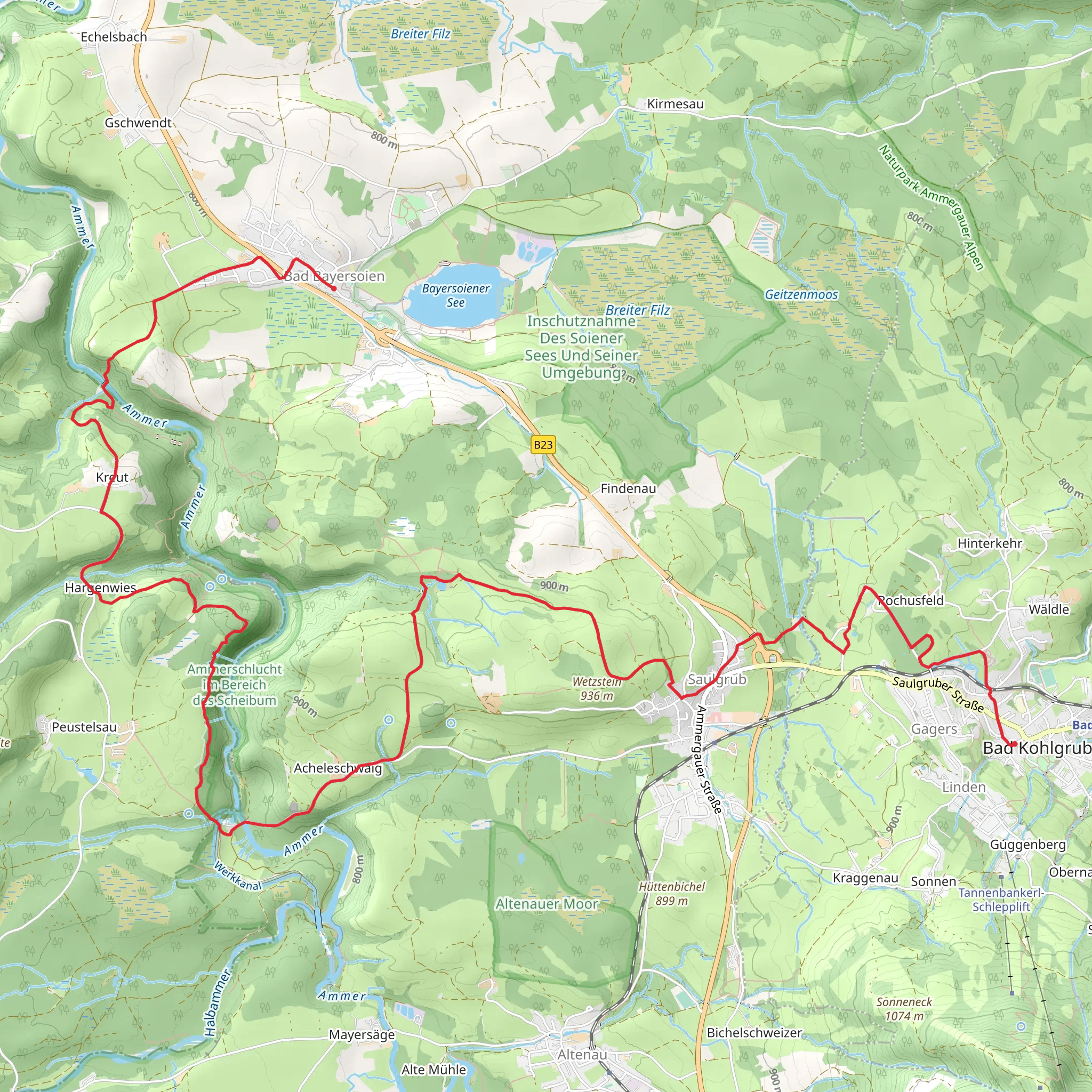 Bad Bayersoien to Bad Kohlgrub via Meditationsweg Ammergauer Alpen mobile static map