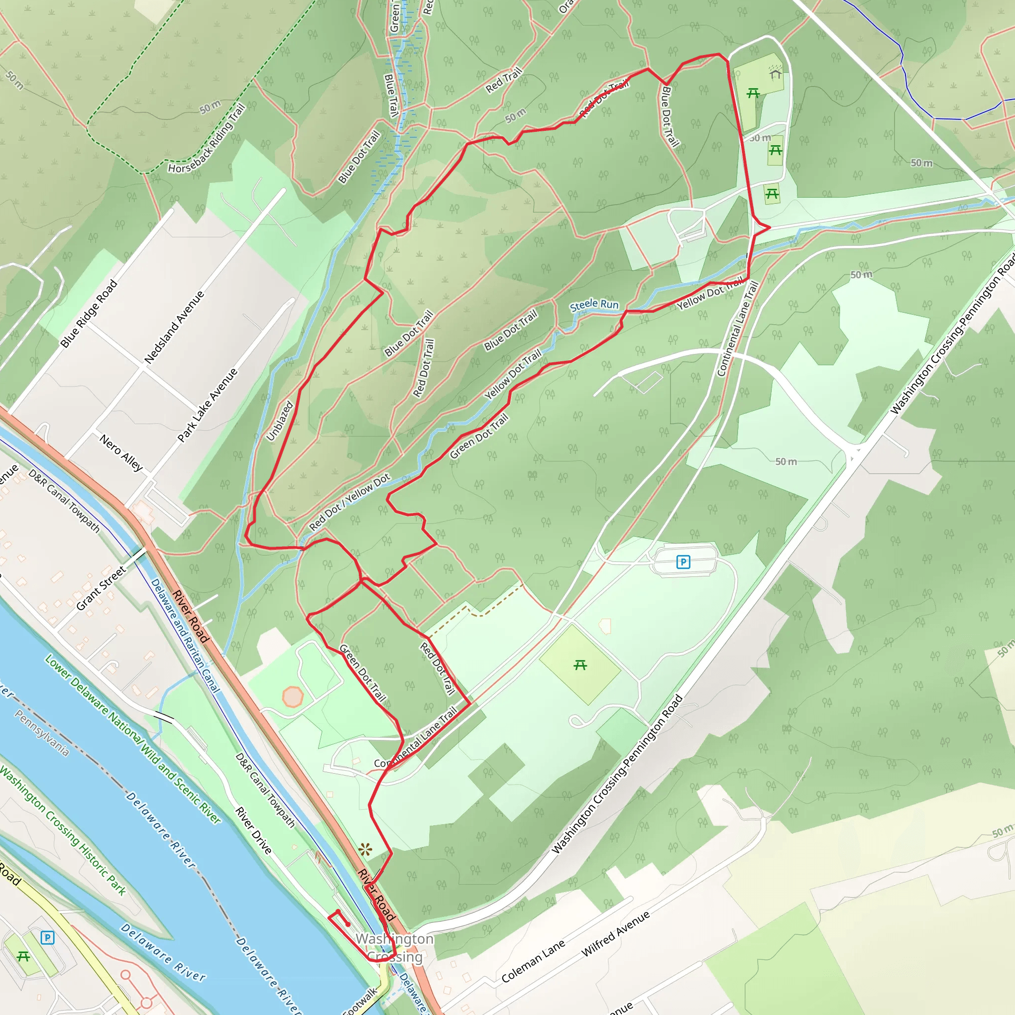Washington Crossing State Park Loop mobile static map