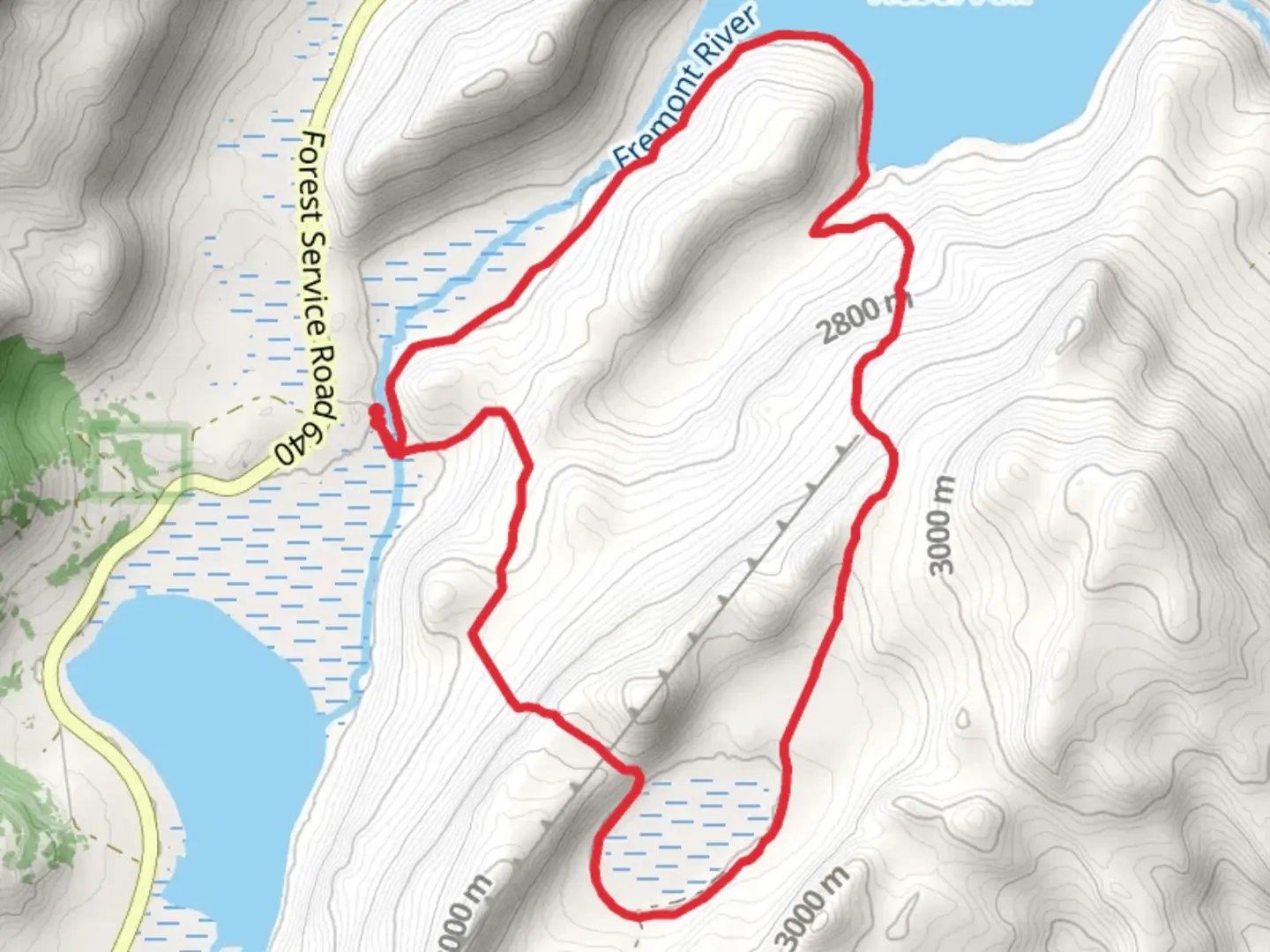 An image depicting the trail Crater Lake Loop and Fremont River and its surrounding area.