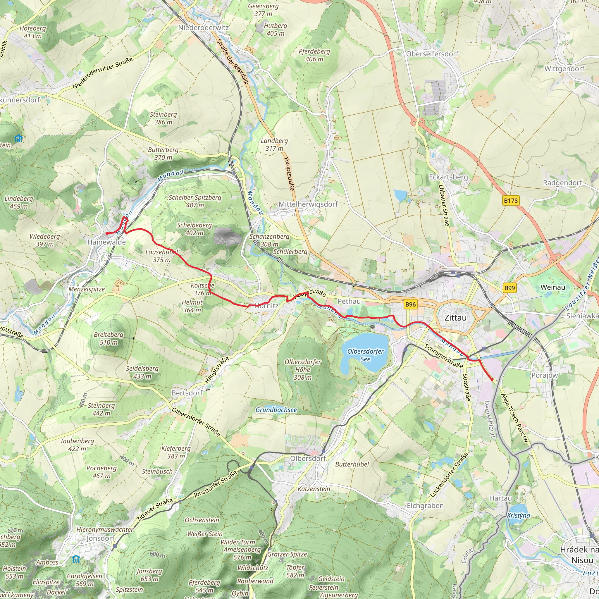 Hochschule to Hainewalde via Hainewalde - Zittau mobile static map