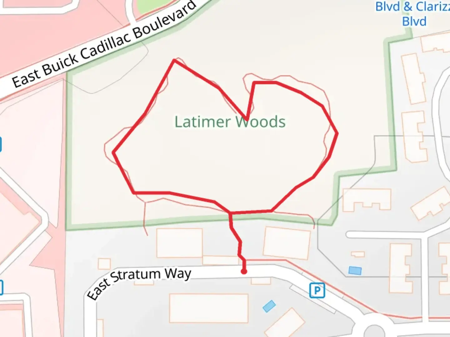 An image depicting the trail Latimer Woods Loop and its surrounding area.