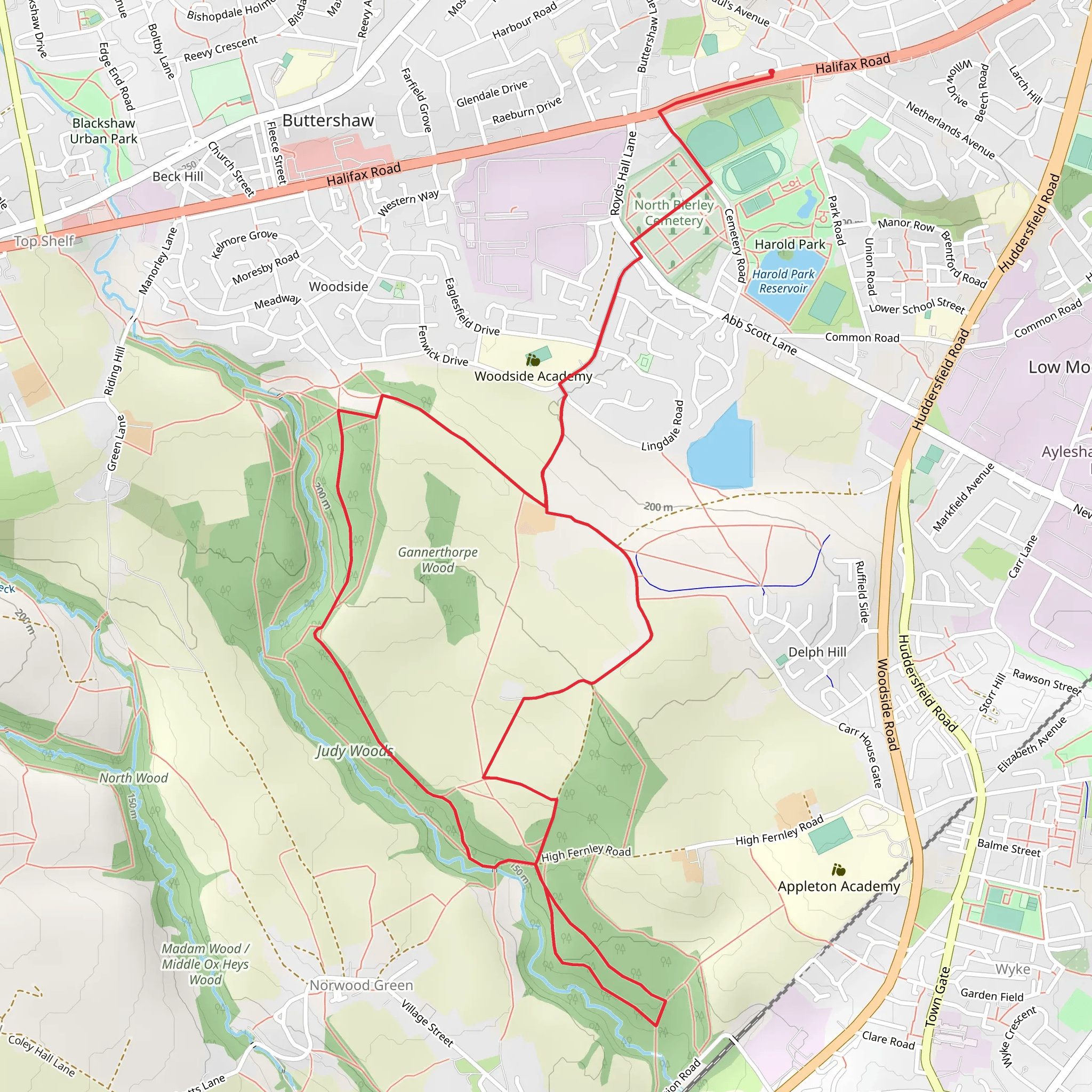 Royds Hall Great Wood and Low Wood Walk mobile static map