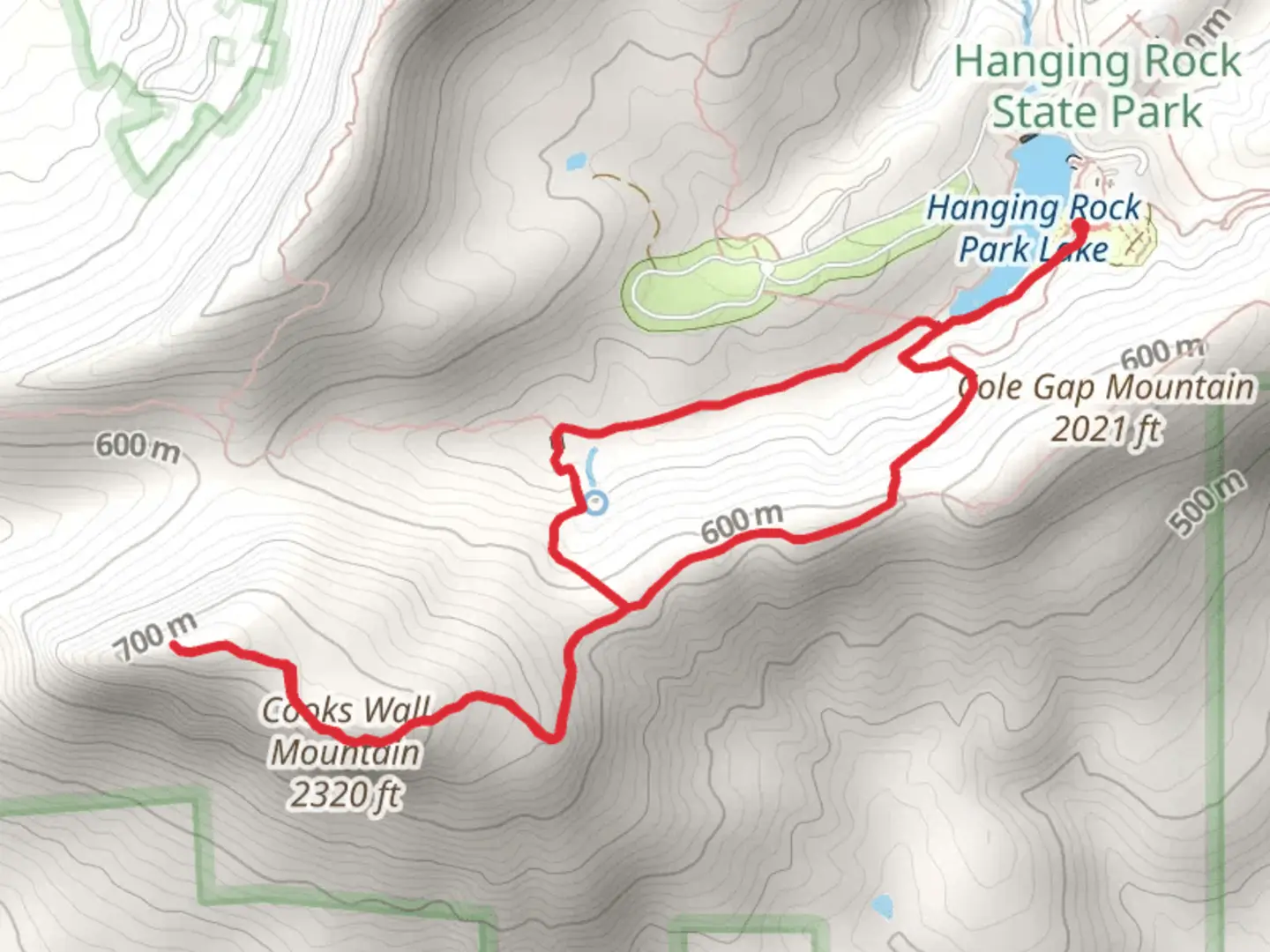 An image depicting the trail Cooks Wall Mountain via Cooks Wall Trail and Moores Wall Loop Trail and its surrounding area.