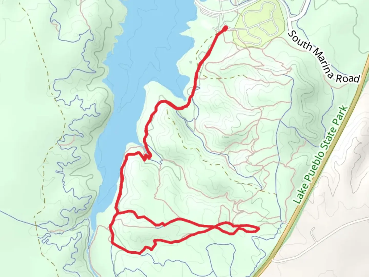 An image depicting the trail South Shore, Stonehenge and Rock Canyon Loop and its surrounding area.