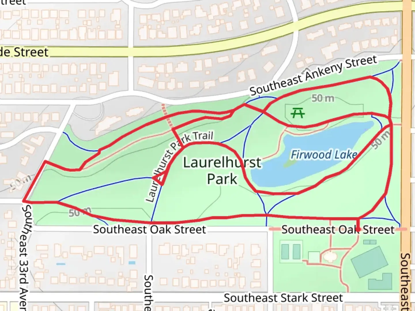 An image depicting the trail Firwood Lake - Laurelhurst Park Loop and its surrounding area.