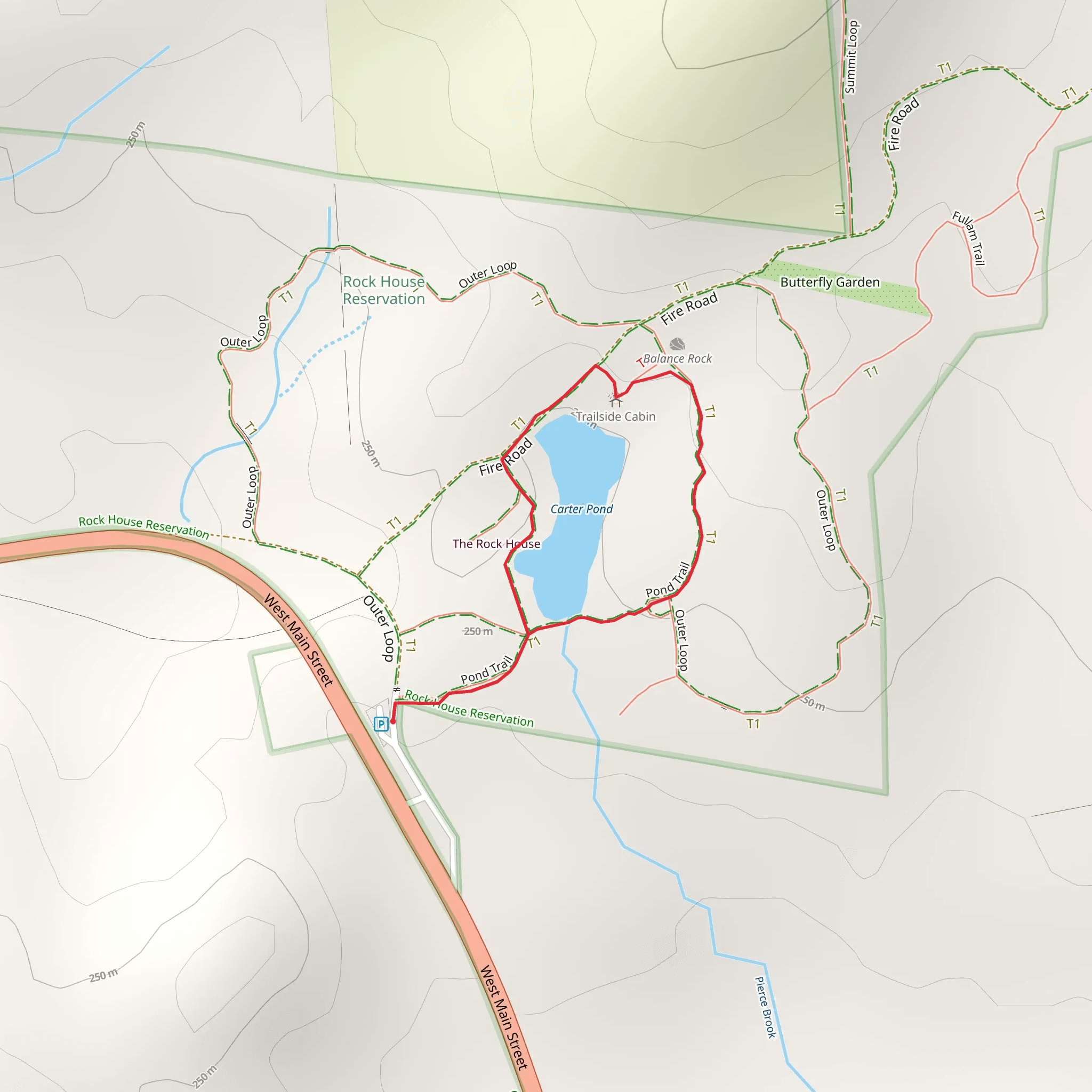 Carter Pond via Fire Road and Inner Loop Trail mobile static map