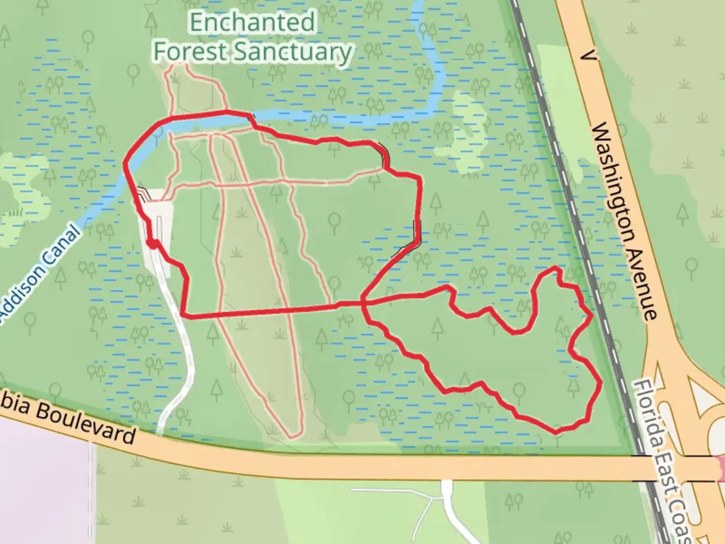 An image depicting the trail Couqina - Biodiversity - Tamoka - Magnolia - Tortoise Loop Trai and its surrounding area.
