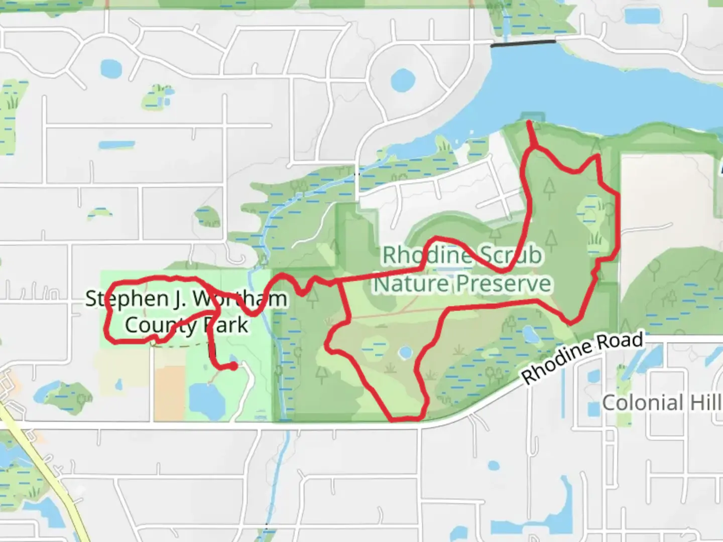 An image depicting the trail Stephen J Wortham County Park Loop and its surrounding area.