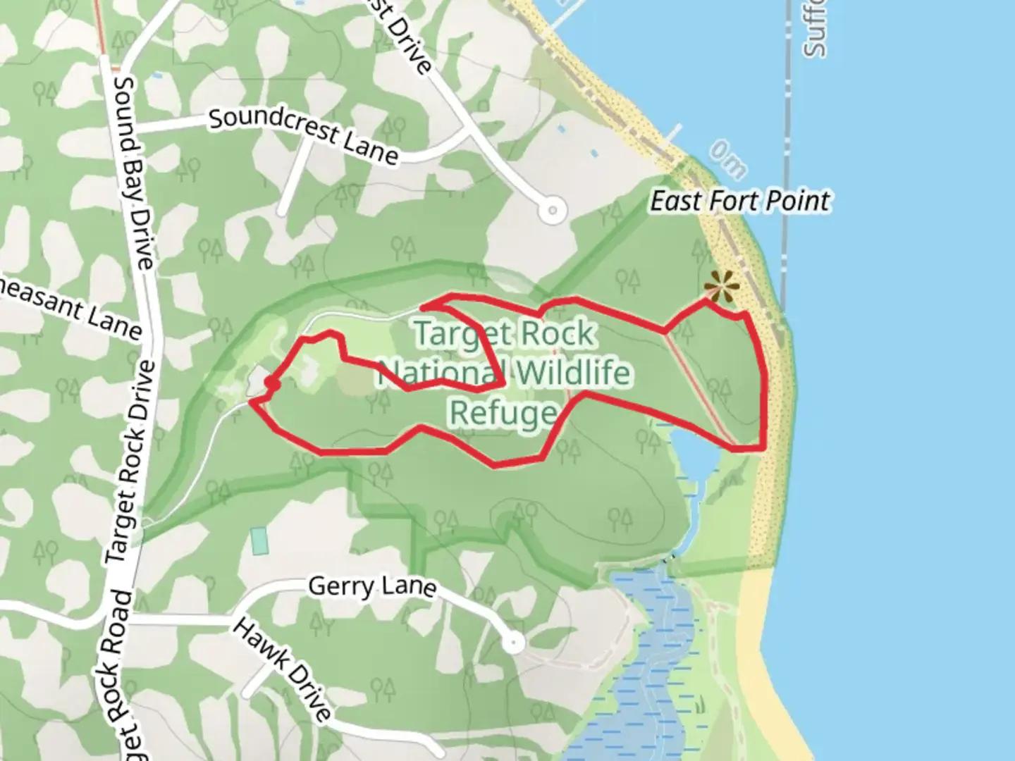 An image depicting the trail Gardeners Path to Rocky Beach Trail to Warblers Trail Loop and its surrounding area.