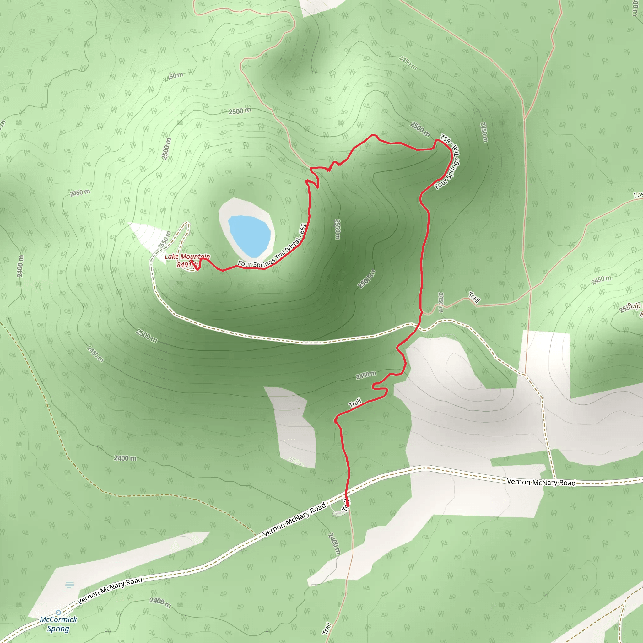 Lake Mountain via Los Burros Trail and Four Springs Trail mobile static map