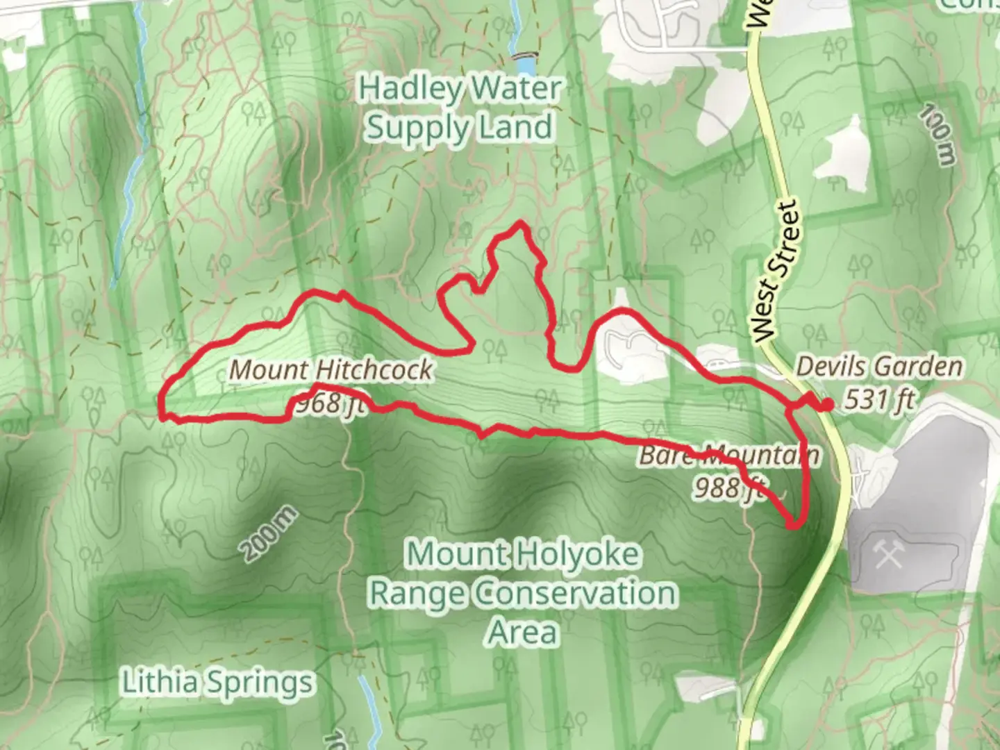 An image depicting the trail Bare Mountain and Mount Hitchcock Loop and its surrounding area.