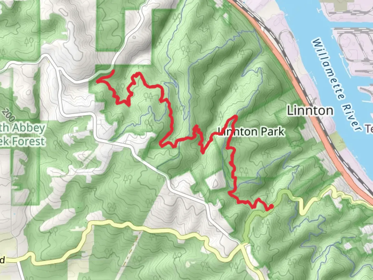 An image depicting the trail Miller Creek via Wildwood Trail and its surrounding area.