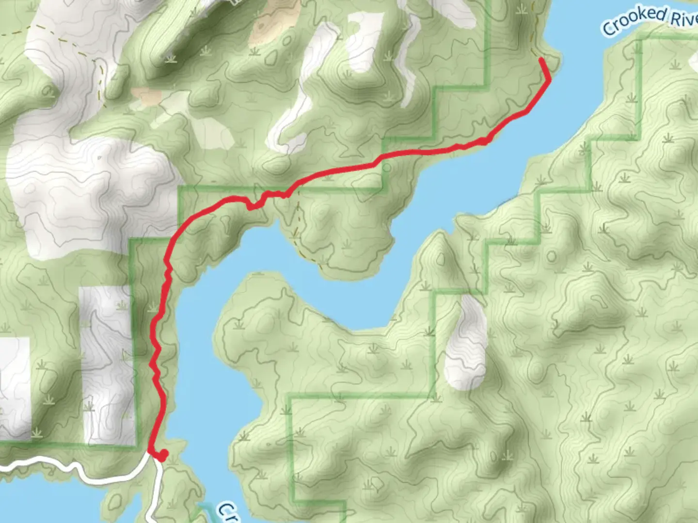 An image depicting the trail Crooked River and its surrounding area.