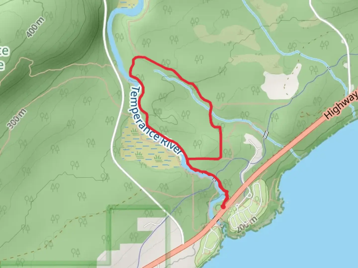 An image depicting the trail Superior Hiking and Hidden Falls Loop and its surrounding area.