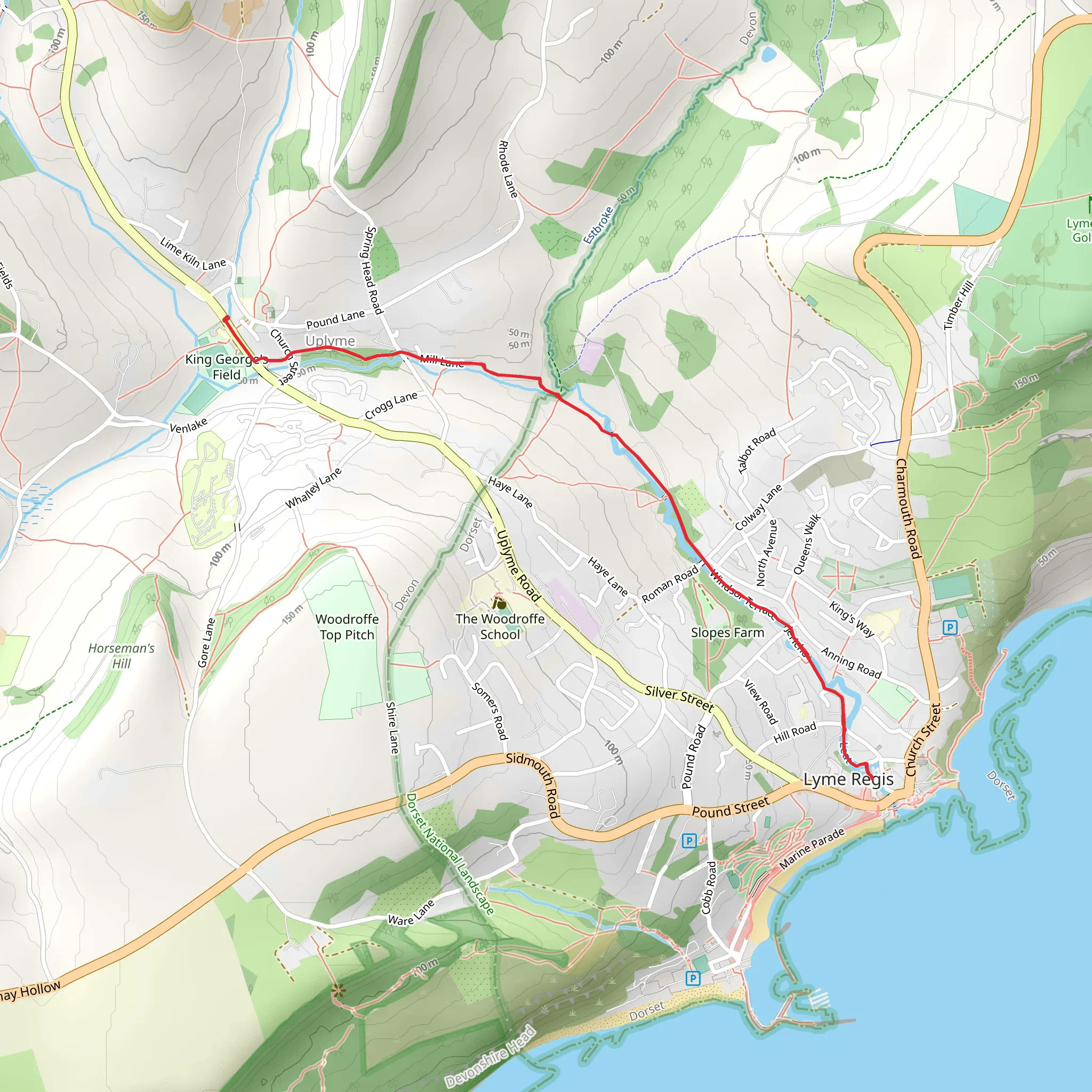 Uplyme to Lyme Regis mobile static map