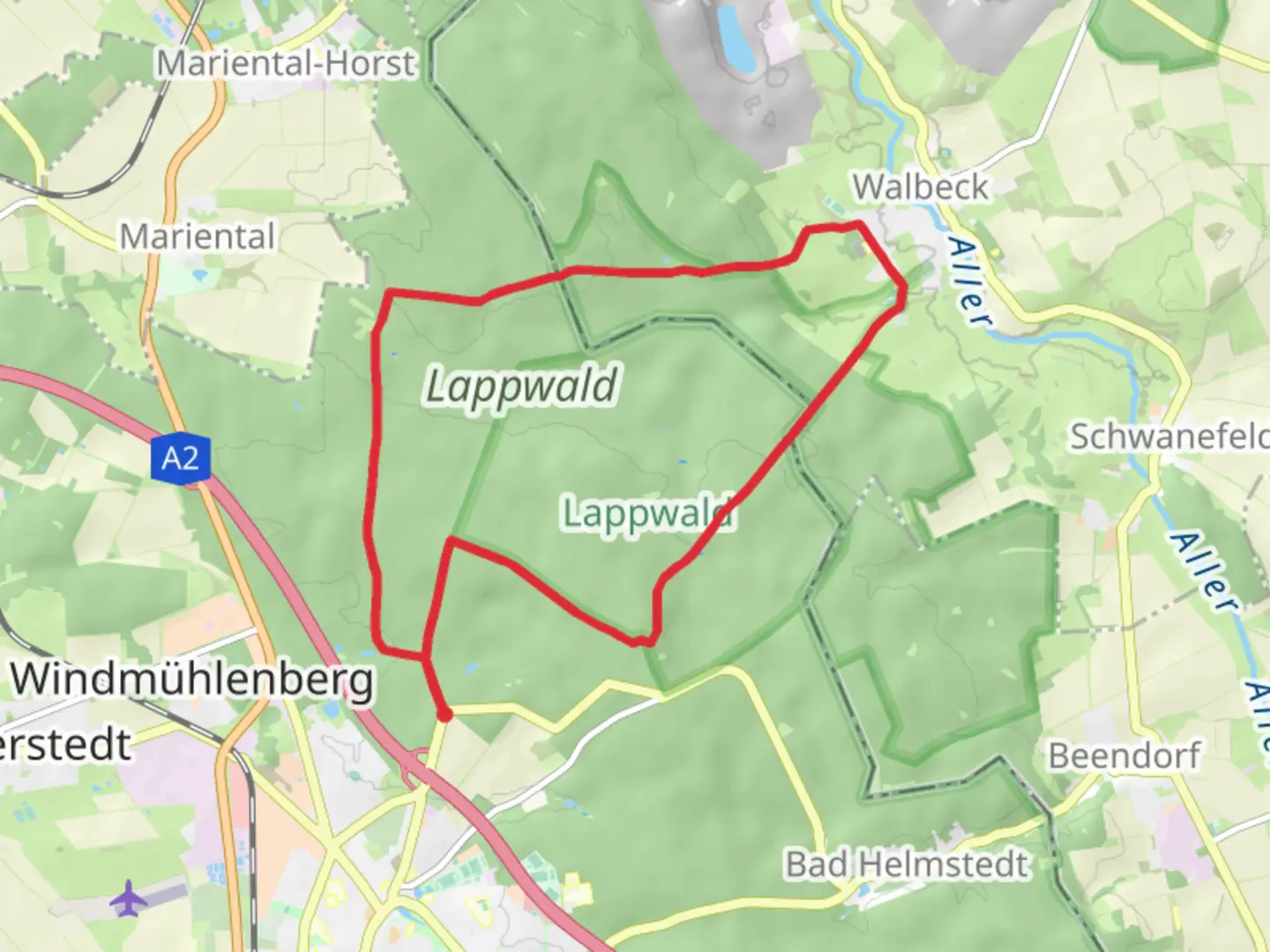 An image depicting the trail Lappwald Loop and its surrounding area.