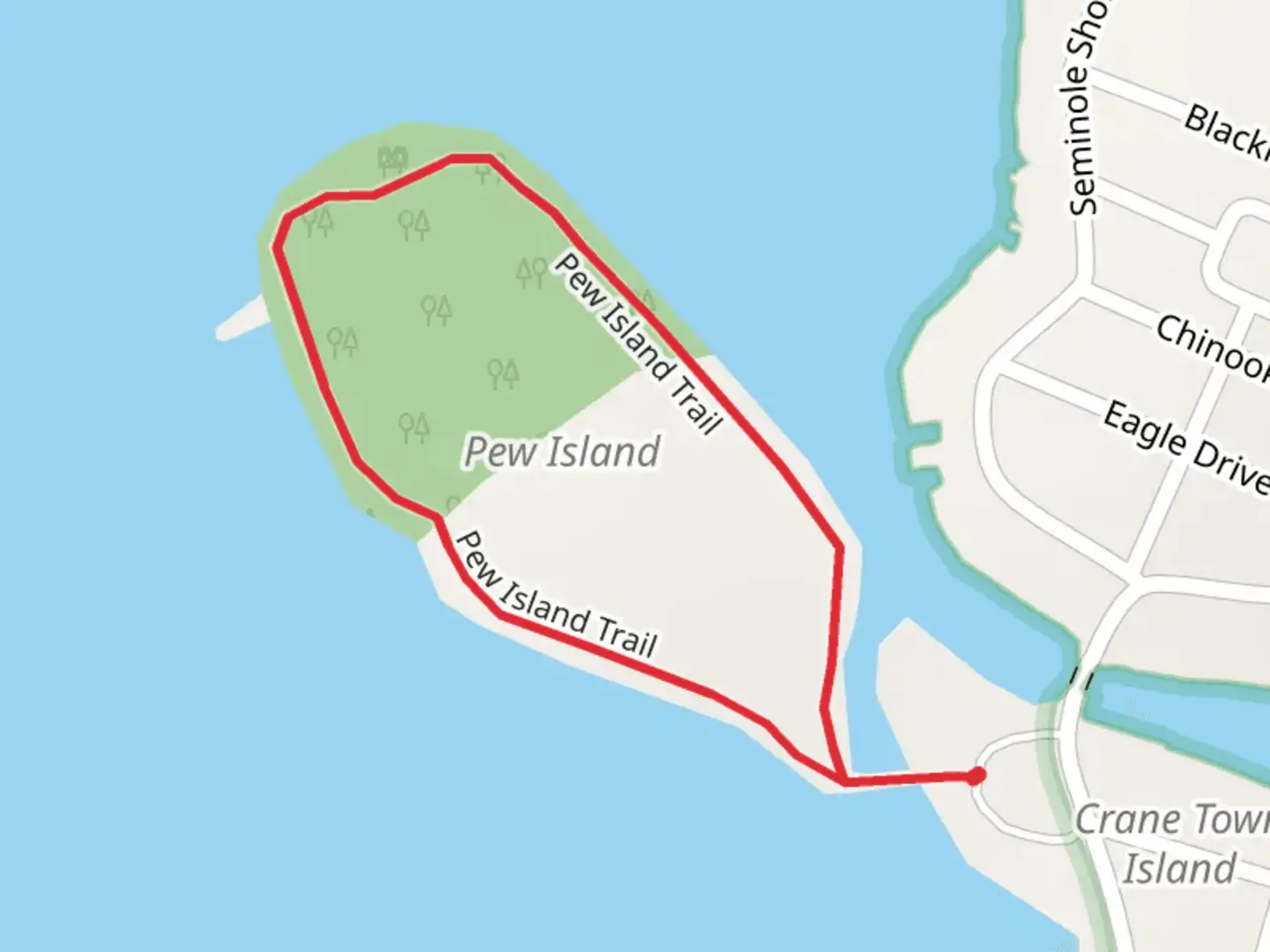 An image depicting the trail Pew Island Loop Trail and its surrounding area.
