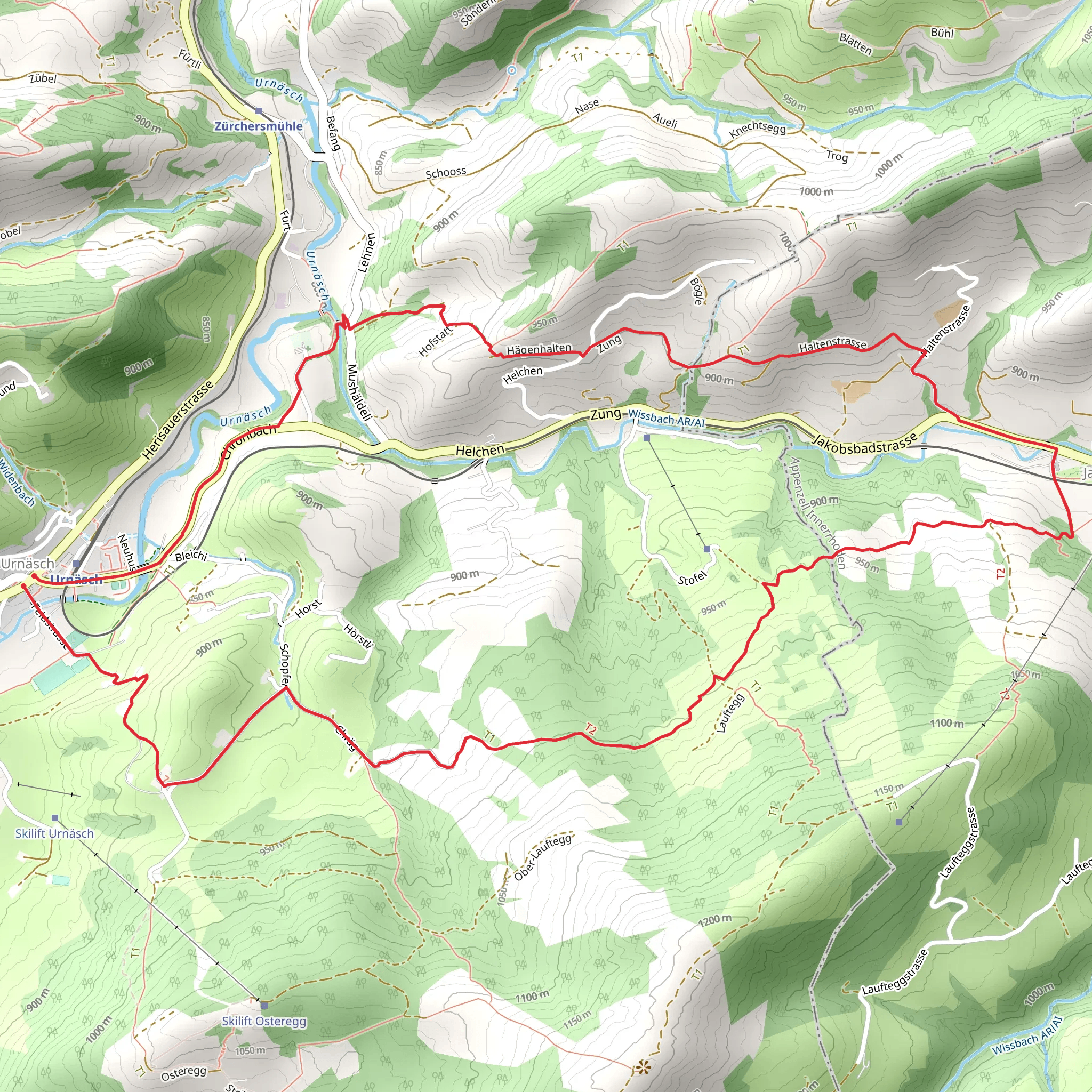 Urnäsch to Jakobsbad Loop in Chronbach Valley mobile static map