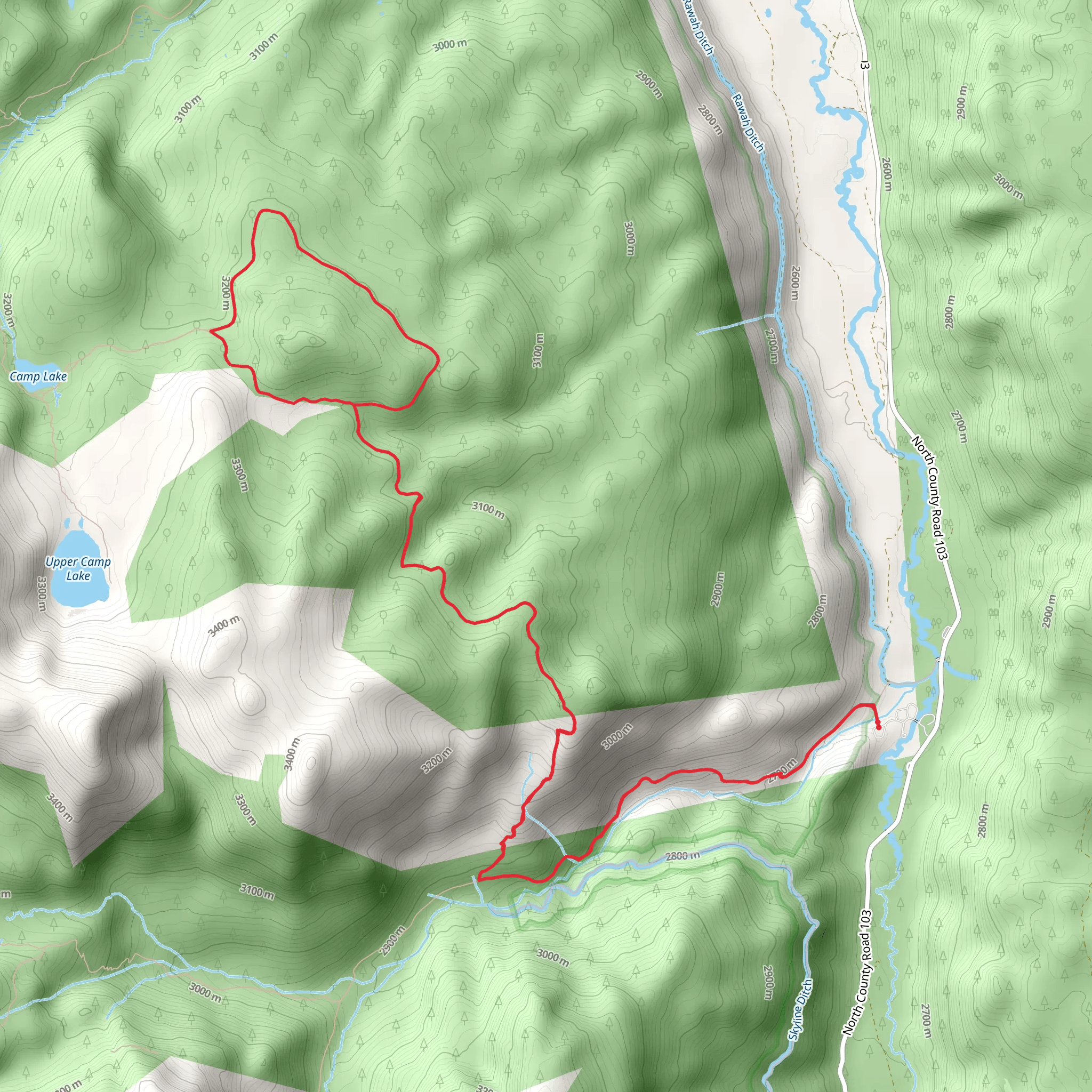 Camp Lake Loop Trail via West Branch Trail and Camp Lake Trail mobile static map