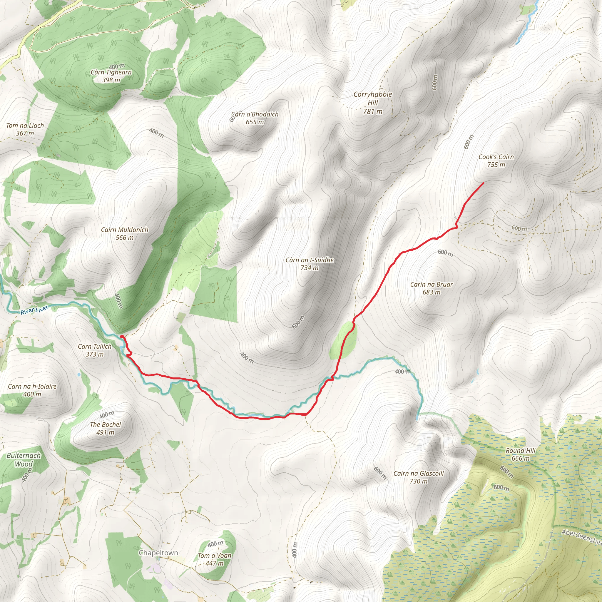 Cook's Carn via Livet Path mobile static map