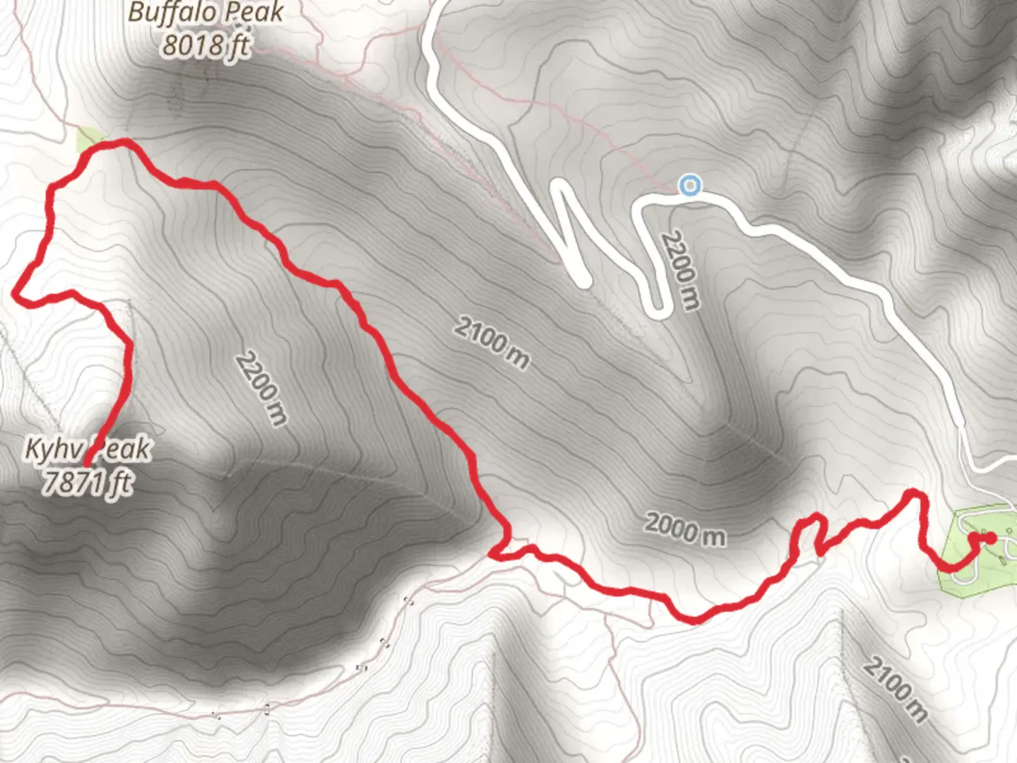 An image depicting the trail Rock Canyon Trail and Kyhv Peak Trail and its surrounding area.