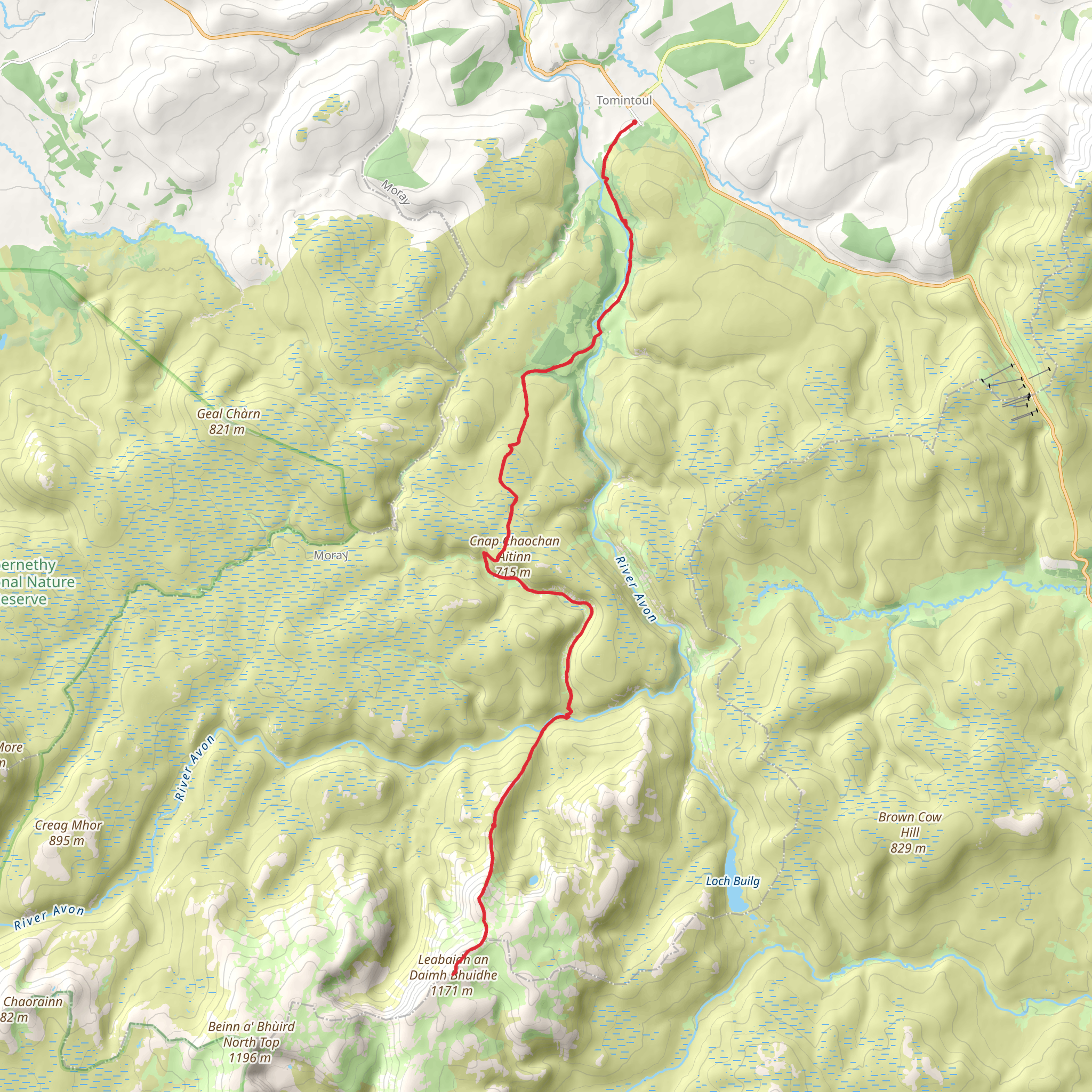 Leabaidh an Daimh Bhuidhe and Ben Avon Walk mobile static map