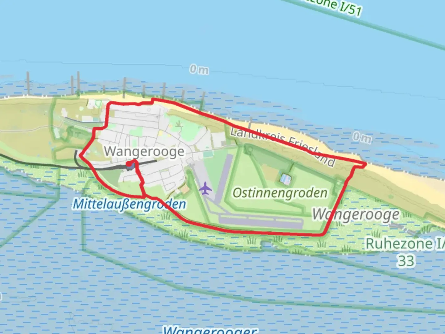 An image depicting the trail Wangerooge Loop and its surrounding area.