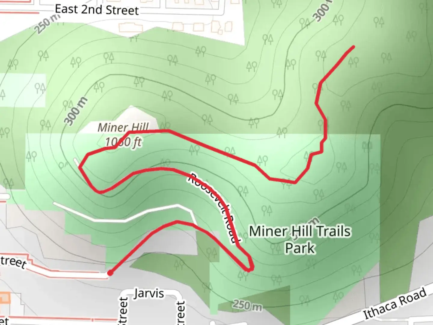 An image depicting the trail Miner Hill and its surrounding area.