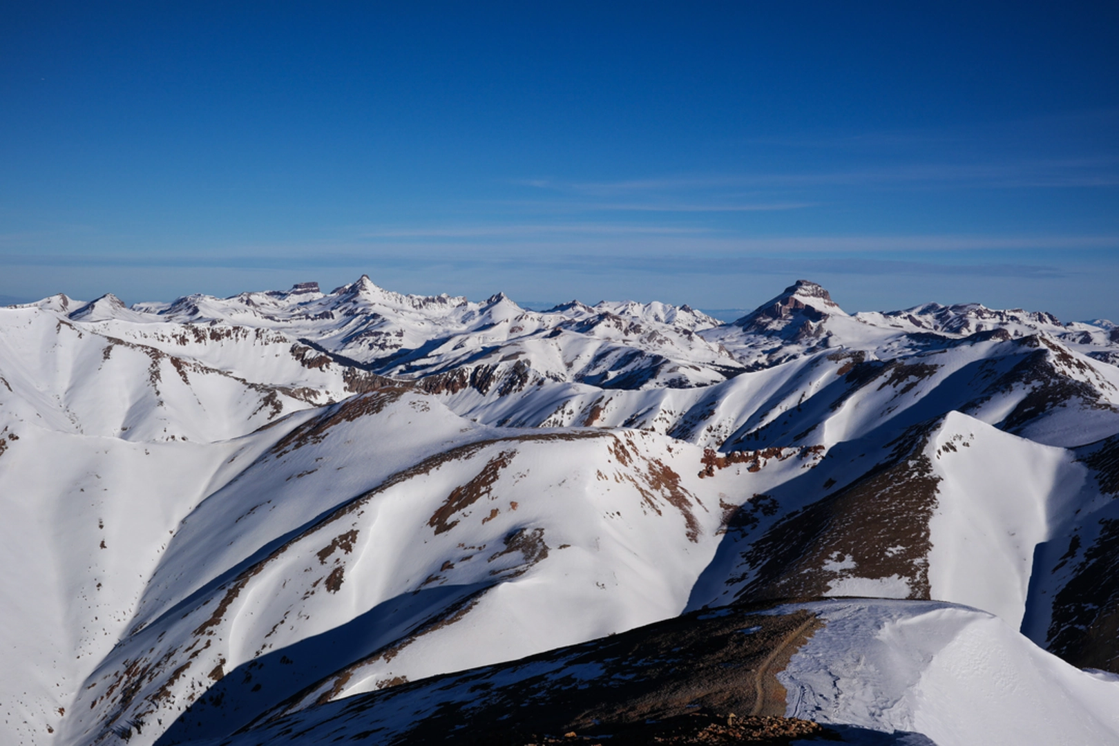 An image depicting the trail Sunshine Peak via Redcloud Peak Trail and its surrounding area.