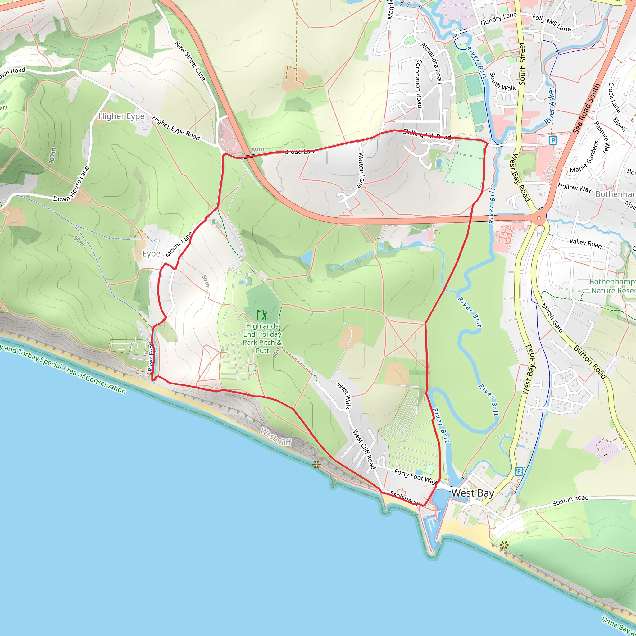 Eype and Bridport Walk mobile static map
