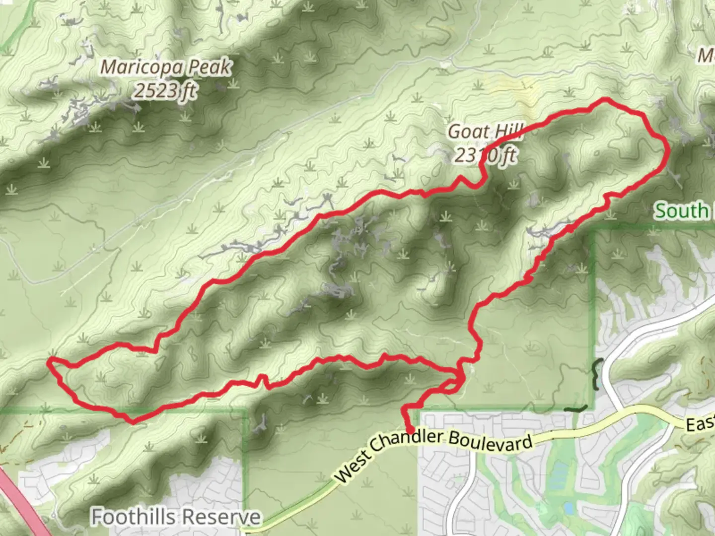 An image depicting the trail Pyramid, Bursera and Goat Hill Loop Trail and its surrounding area.
