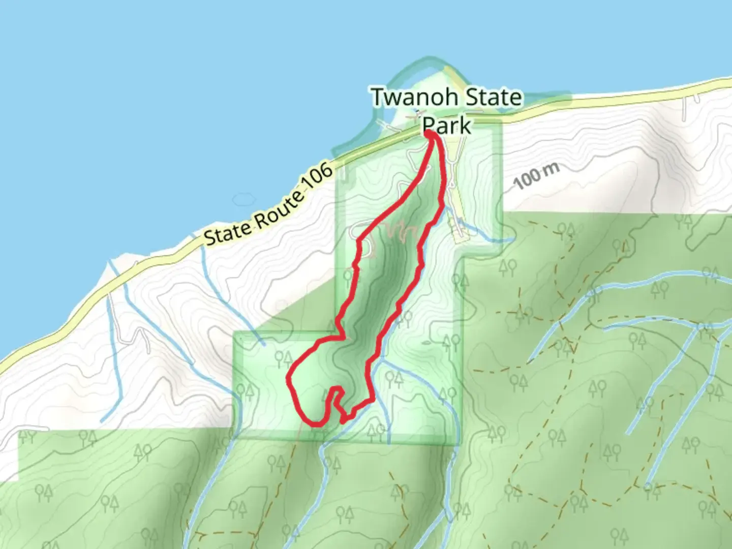 An image depicting the trail Twanoh State Park Loop and its surrounding area.