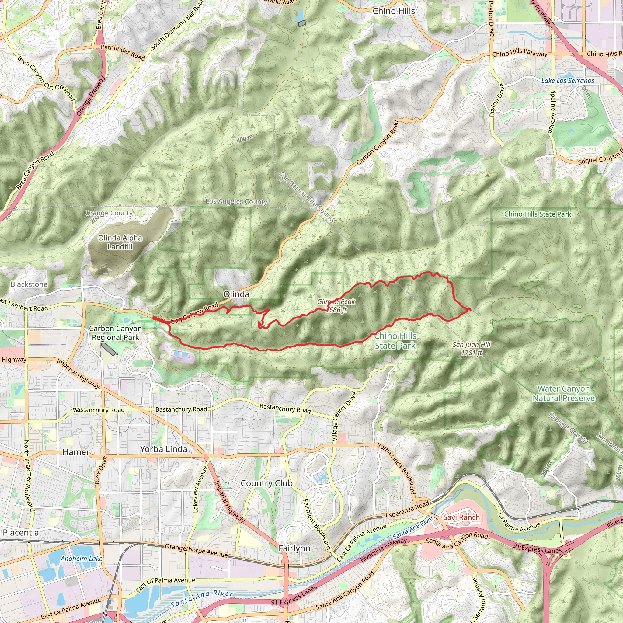 Gilman Peak, North Ridge Trail and Telegraph Canyon Loop Trail mobile static map