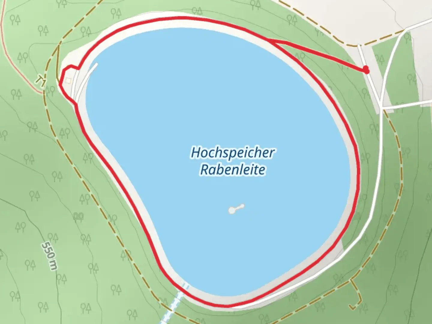 An image depicting the trail Reisachstollen Reservoir Loop and its surrounding area.