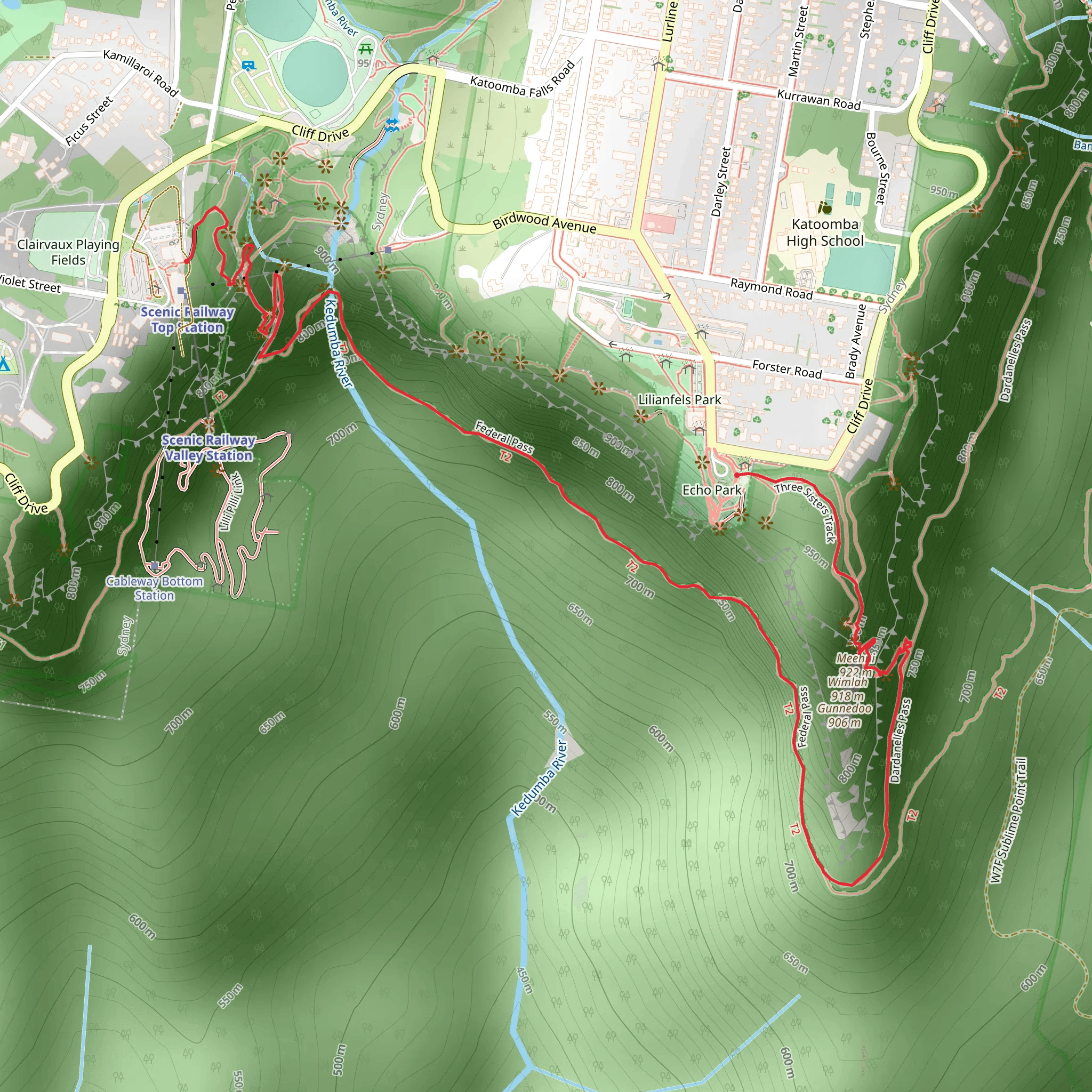 Echo Point to Scenic World via Giant Stairway Track mobile static map