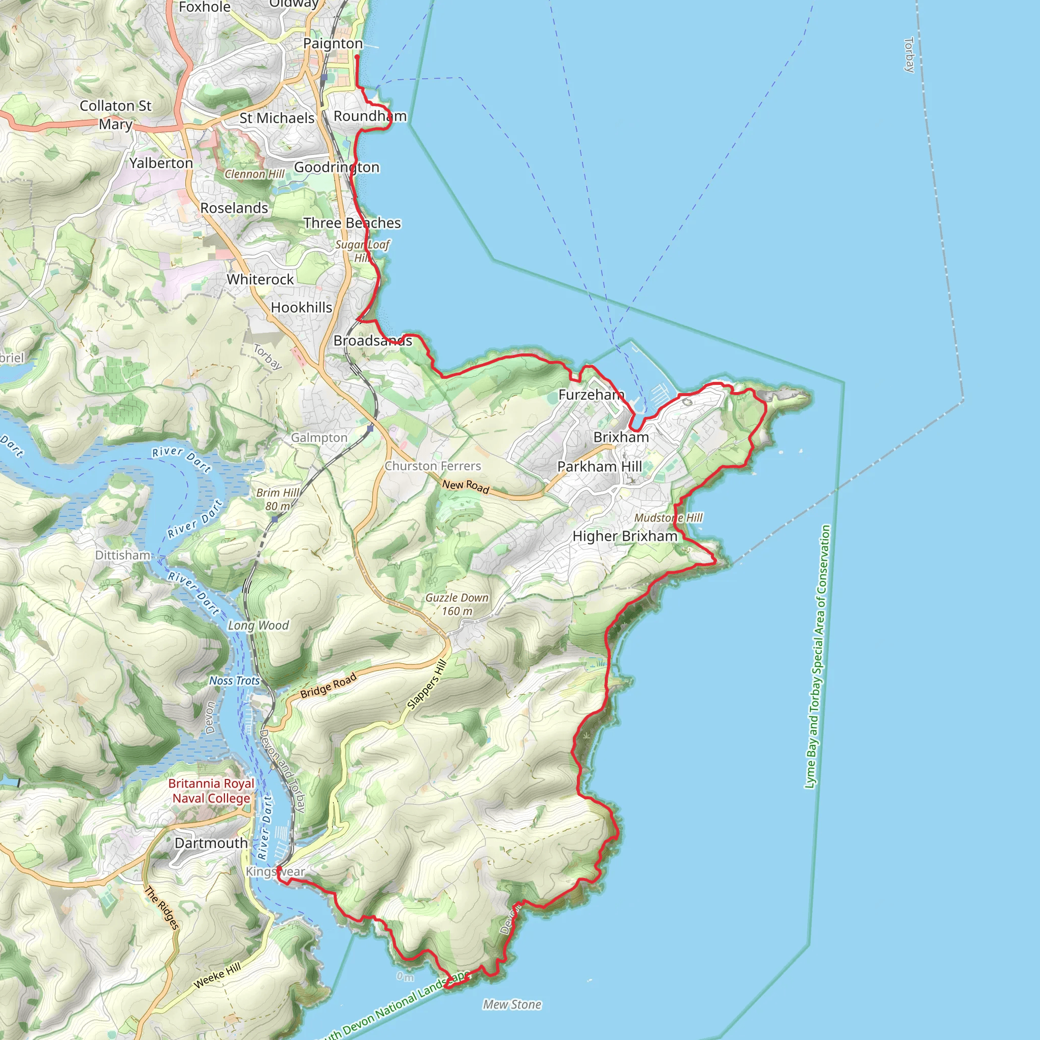 Kingswear to Paignton Walk mobile static map