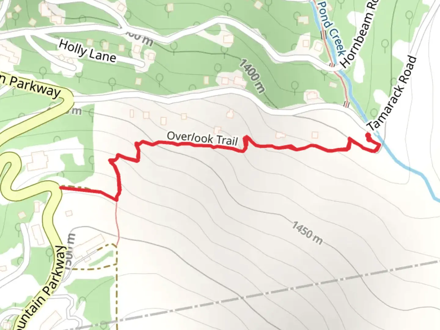 An image depicting the trail Pond Creek, Overlook and Fork Trail and its surrounding area.